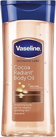 Vaseline Intensive Care Cocoa Radiant Vitalizing Body Oil With 100% Pure Cocoa Butter & Replenishing Oils For Long-Lasting Radiant Glow| Non-Greasy Body Gel Oil for Healthy & Glowing Skin| 200 ml