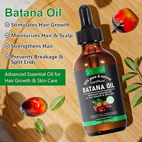 Batana Oil - 100% Pure & Natural from Honduras for Hair Growth, Eliminates Split Ends, Enhances Radiance & Nourishment for All Hair Types, 2.02 fl oz