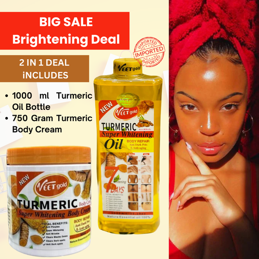 Turmeric Glow Combo For Skin Glow Repair: Essential Oil (1000ml) + Brightening Body Cream (500g) (Original Import)